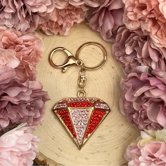 Accessories - Red and Pink Crystal Gold Accented Diamond Keychain Charm